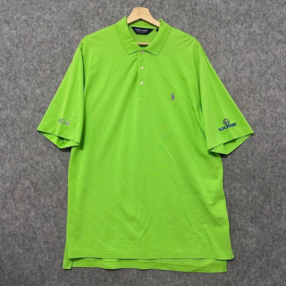 Polo Golf Ralph Lauren Men Size L Lime Green Pima Embroidered Short Sleeve Polo